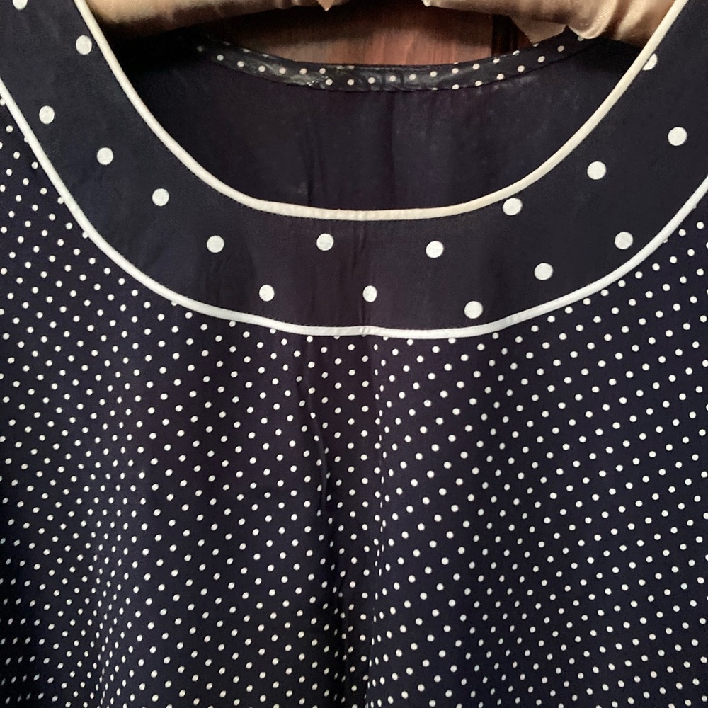 Navy Polka Dot long sleeve kameez with White Piping